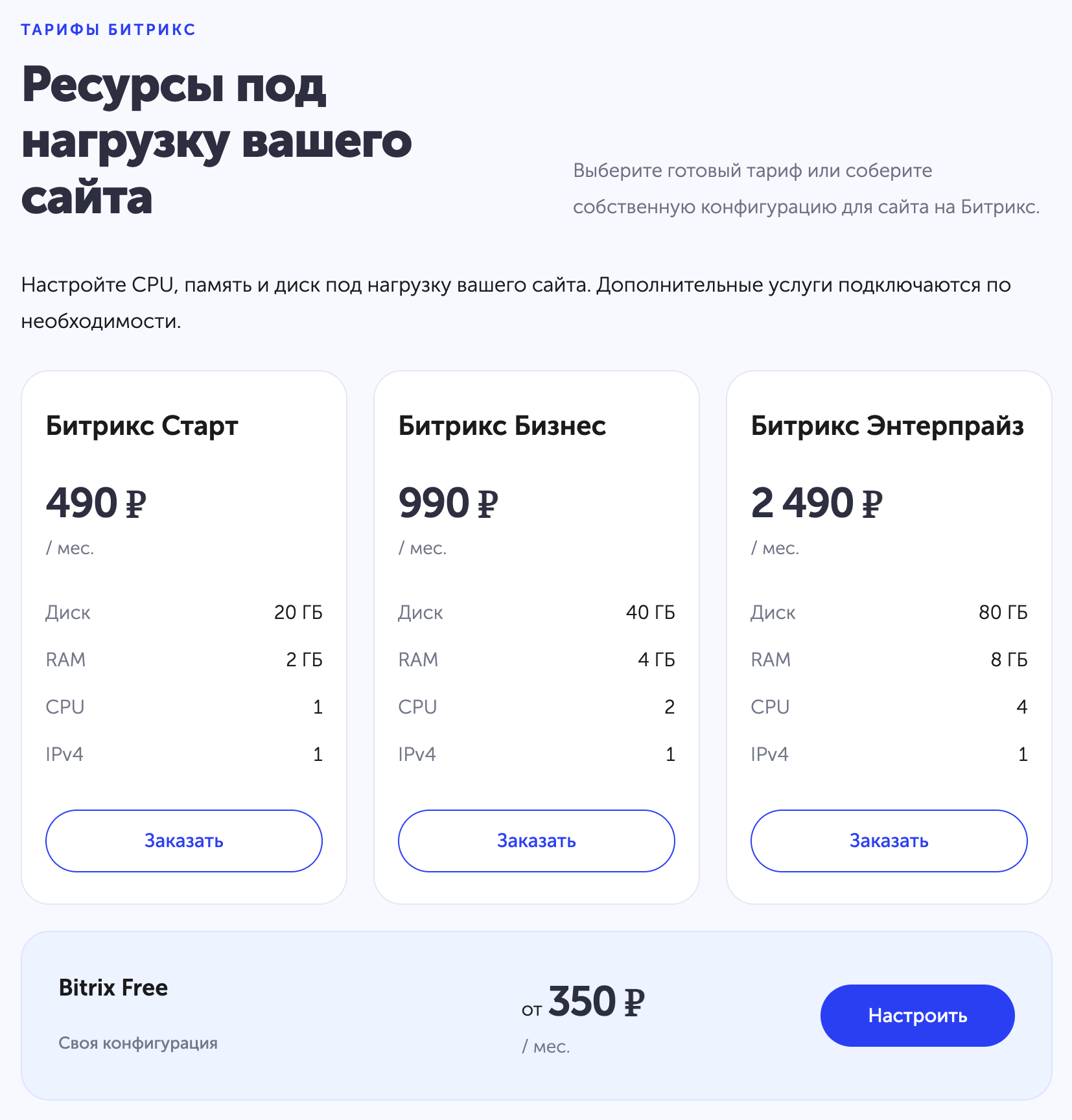 Информация о наших тарифов и предоставляемых ресурсов